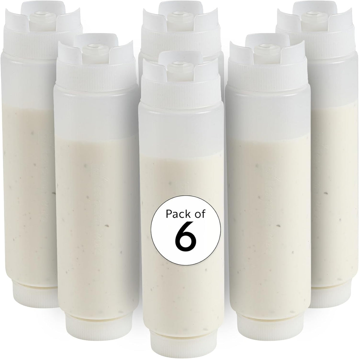 Restaurantware First In First Out 16 Ounce Condiment Squeeze Bottle 6 Refillable Lid FIFO Squeeze Bottle - Precision Dispensing Tip Flexible Clear Plastic Squeeze Bottle For Sauces