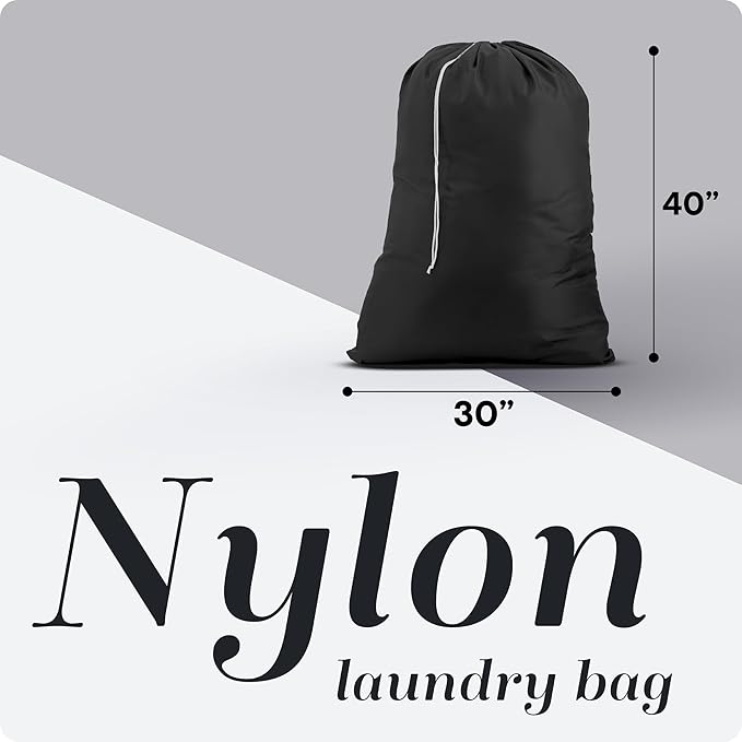 Handy Laundry Nylon XL - Large Capacity with Locking Drawstring, Machine Washable, Fits Laundry Baskets or Hampers, Holds 3 Loads of Clothes - Black (Pack of 2)