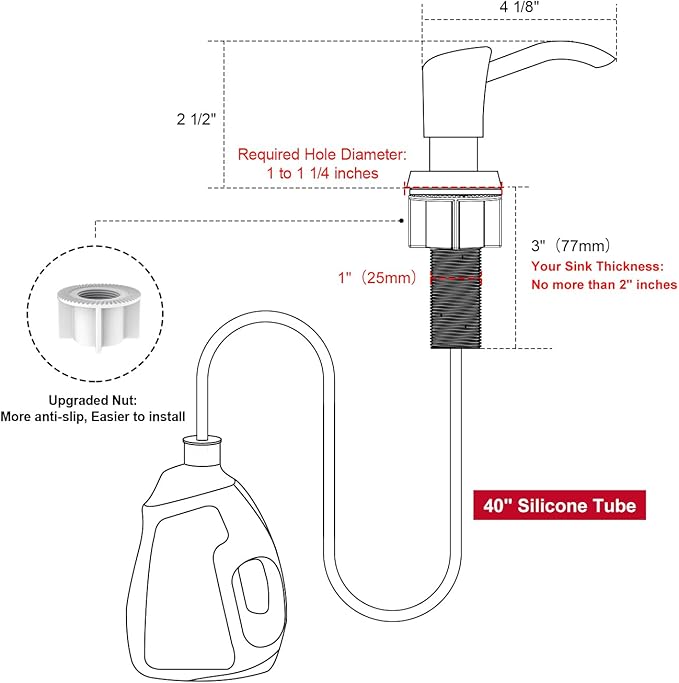 GAGALIFE Built in Counter Soap Dispenser for Kitchen Sink and Extension Tube Kit, Anti-Leakage Upgrade with 40" Tube No More Top Refill (Chrome)