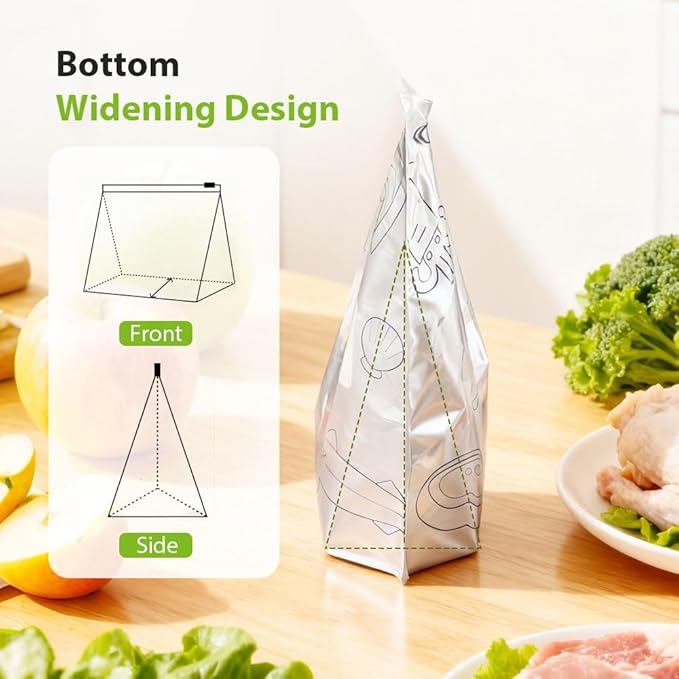 Reusable Aluminum Foil Sealable Storage Bags, 2026 New Resealable Vacuum Zipper Pouches, Stand Up Foil Sealable Bags with Label and Zip Lock for Kitchen (20, Large)