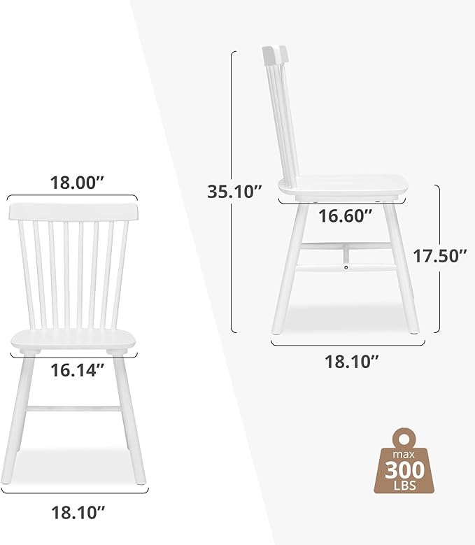 LUE BONA Windsor Dining Chair, Dining Chairs Set of 8, Spindle Back Wood Kitchen Chairs Wooden Dining Chair, Farmhouse Dining Chairs for Kitchen and Dining Room, White