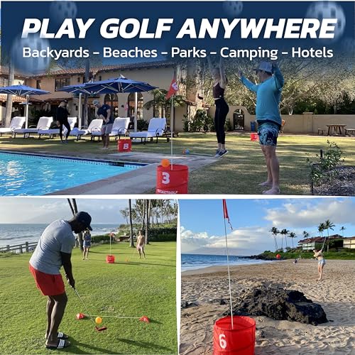bucketgolf 9 Hole Bundle with Clubs - Outdoor Golf Game for All Ages, Adults, Kids, Family. Play Golf Anywhere, Yards, Beach, Park, Backyard. (4 Clubs (3 RH + 1 LH)) - size: 4 Clubs (3 RH + 1 LH)