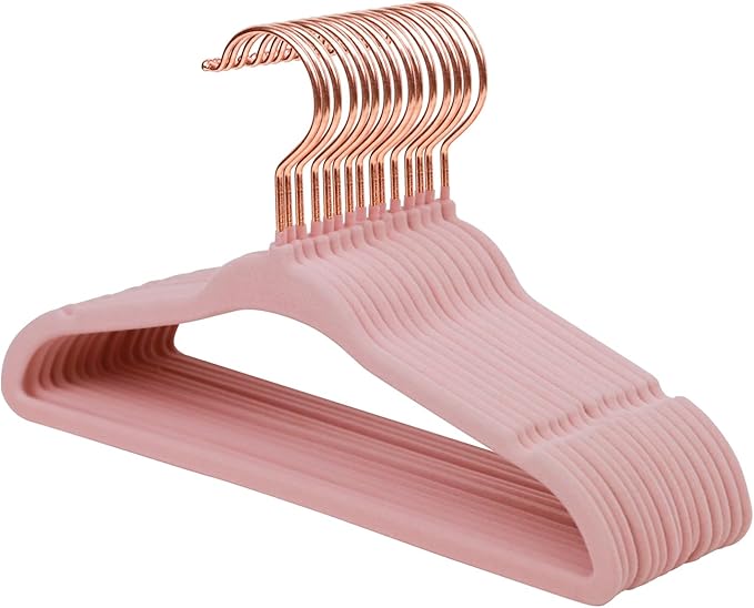 ManGotree Baby Velvet Hangers with 360° Swivel Rose Gold Hook, 11" Non-Slip Toddler Hanger, Ultra Thin Space Saving Infant Hangers for Kids Clothes, 15 Pack (Light Pink)