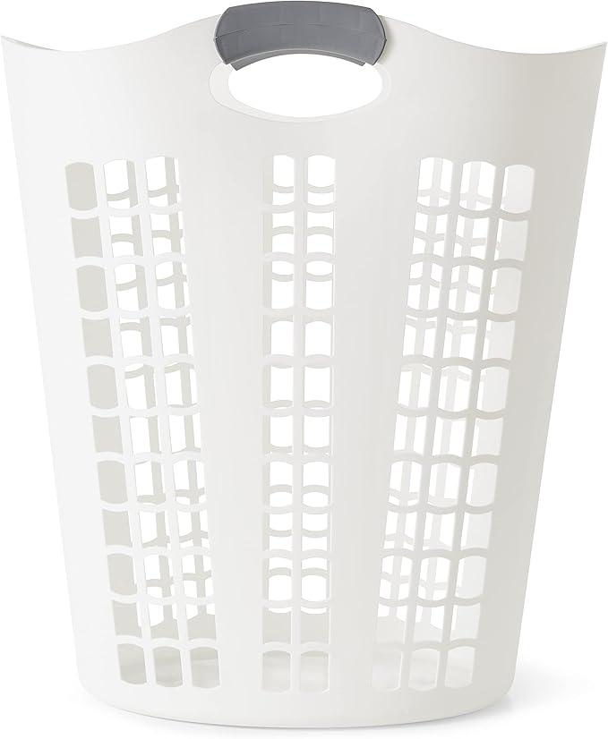 Gracious Living Laundry Basket, Easy Carry Flex Collapsible Hamper, 87.5 Liters, White - Large Plastic Clothes Storage Organizer for Home, Bathroom, and Bedroom