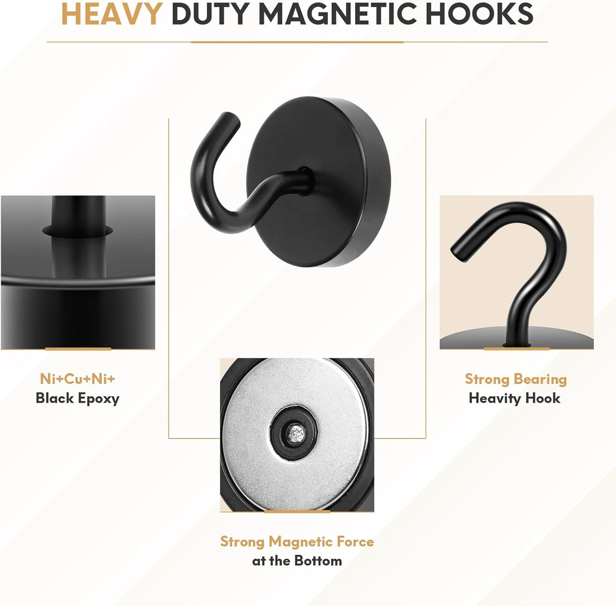Neosmuk Magnetic Hooks, Cruise Ship Essentials, 120lb+ Heavy Duty Magnetic Hooks for Cruise Cabins, Refrigerator, Grill, Hanging, and Travel | Extra Strong Must-Haves Magnet Hook,Black, Pack of 10