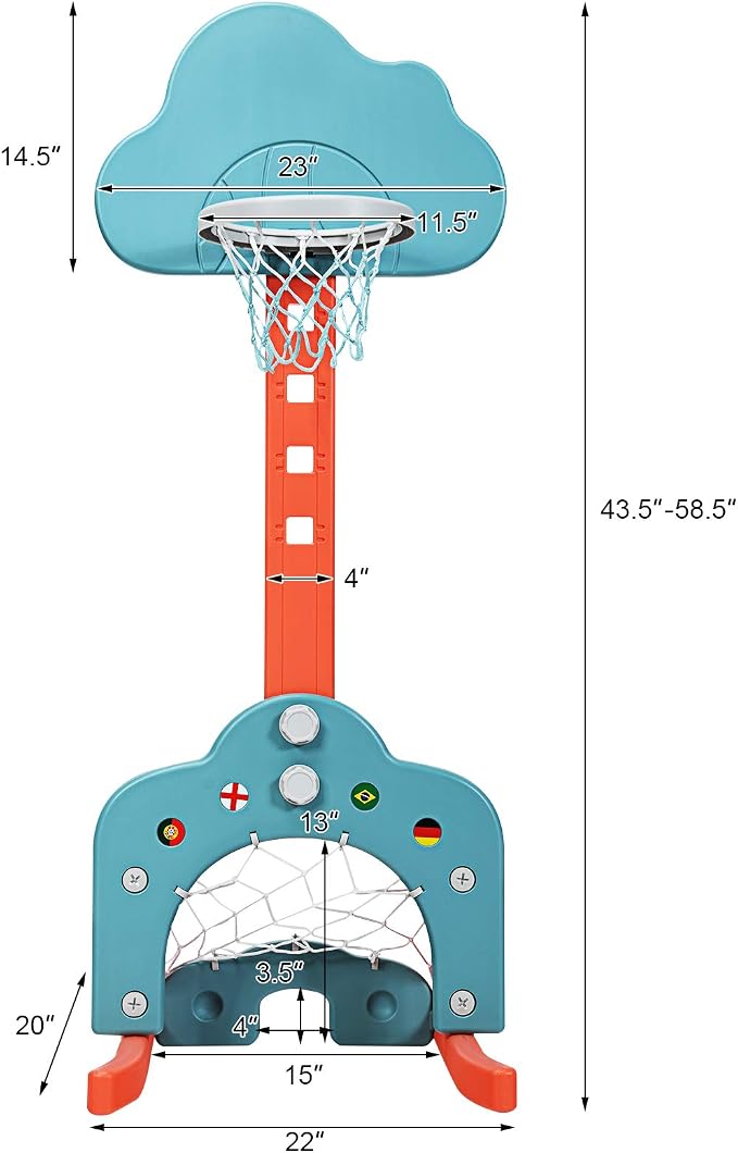 Costzon Kids Basketball Hoop, Toddler Sports Activity Center w/ 5 Adjustable Height Levels, Basketball Soccer Golf Game Set, Indoor Outdoor Basketball Hoop Set Gift for Baby Infant
