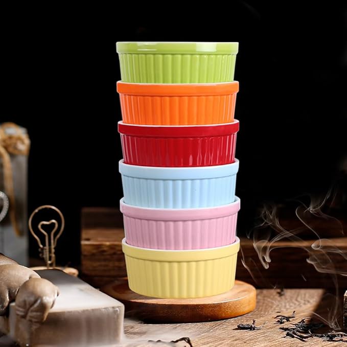 Ramekins 4oz,Creme Brulee Ramekins and Souffle Dishes,Porcelain Oven Safe Baking Bowls,Pudding Cups,Dipping bowl,Set of 6,Red…
