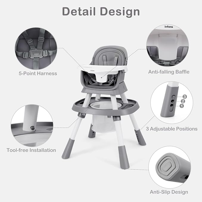 INFANS 9 in 1 High Chair, Convertible Baby Highchair for Babies and Toddlers, Table and Chair Set Building Block Infant Dining Booster Seat, Kids Stool with Activity Children Play Kitchen (Grey)