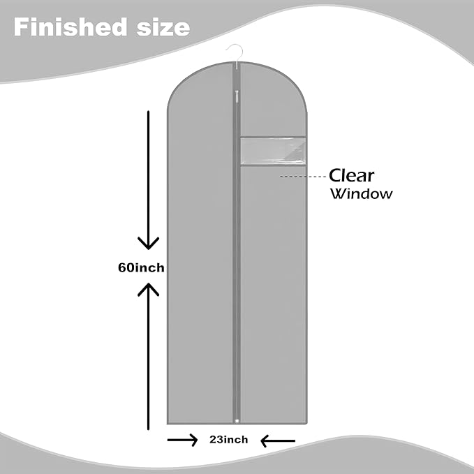 Dress Bags for Gowns Long, 60'' Garment Bags, Suit Bag for Storage and Travel, 2 Pack (Grey)
