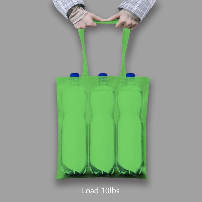 TOPDesign 24-Pack Economical 16"x15" Lime Green Cotton Tote Bag, Lightweight Medium Reusable Grocery Shopping Cloth Bags, Suitable for DIY, Advertising, Promotion, Gift, Activity