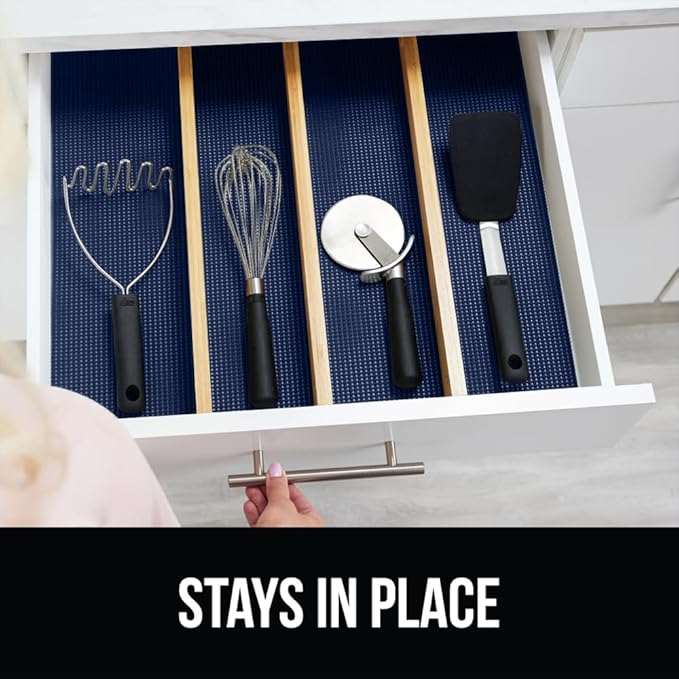 GORILLA GRIP powerGRIP Drawer Shelf and Cabinet Liner, Thick Strong Hold, Non-Adhesive Liners Protect Kitchen Cabinets and Cupboard, Bathroom Drawers, Easy Install, Breathable Mat, 20" x20', Navy Blue