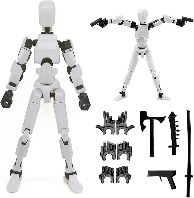 Dumwick Titan13 Action Figure, Lucky Robot 13 Action Figure,3D Printed Multi-Jointed Movable Action Figures,Dummy Robot 13 Figure Creative Gifts for Kids Adults(White)