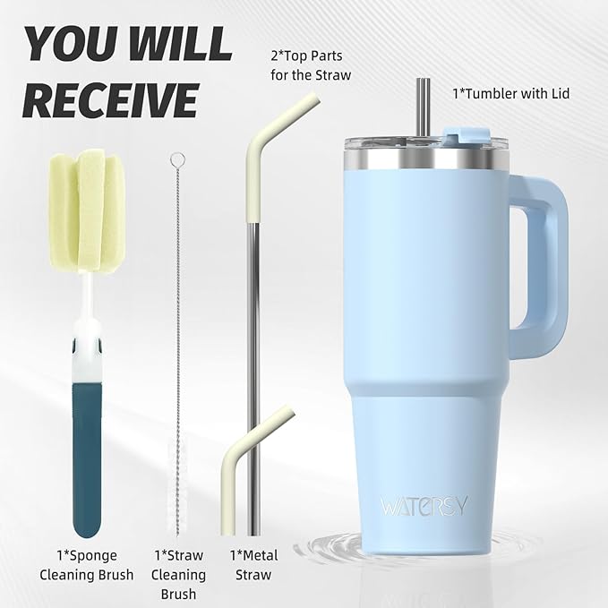 20 oz Tumbler with Handle,Tumbler with Lid and Straw,Double Wall Insulated Cup Stainless Steel Travel Mug(Cold for 34 Hours),Water Bottle for Iced Tea,Coffee,Cold Beverages(Blue)