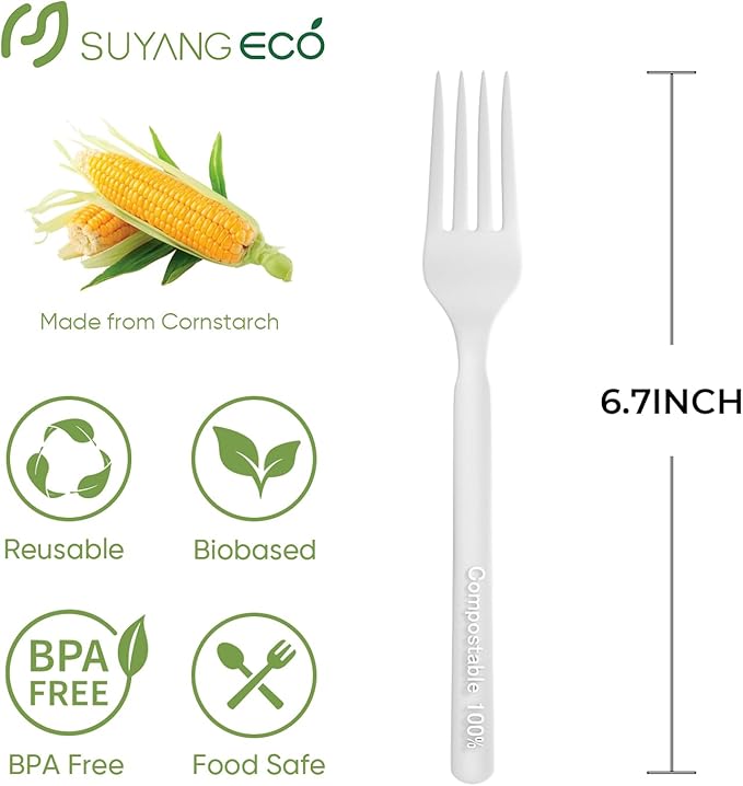 Compostable Disposable Forks 100 Count Compostable Forks Bulk No Plastic Forks Heavy Duty Biodegradable Forks Eco Friendly for Lounge Party Wedding Picnic Camping