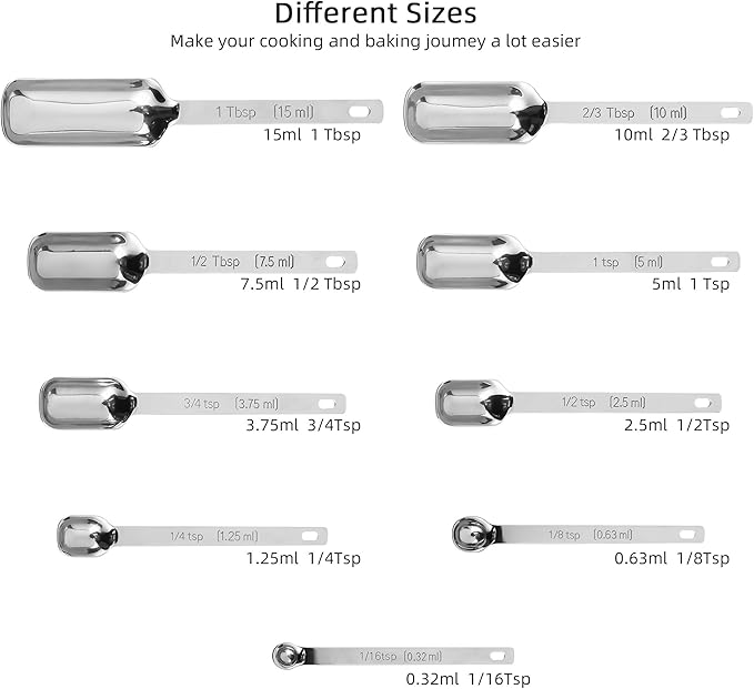 Measuring Cups and Spoons Set, 18/8 Stainless Steel Measuring Cups and Spoons set 17, Metal 7 Metric Measure Cups and 9 Dry Measure Spoons with 1 Leveler for Kitchen & Baking