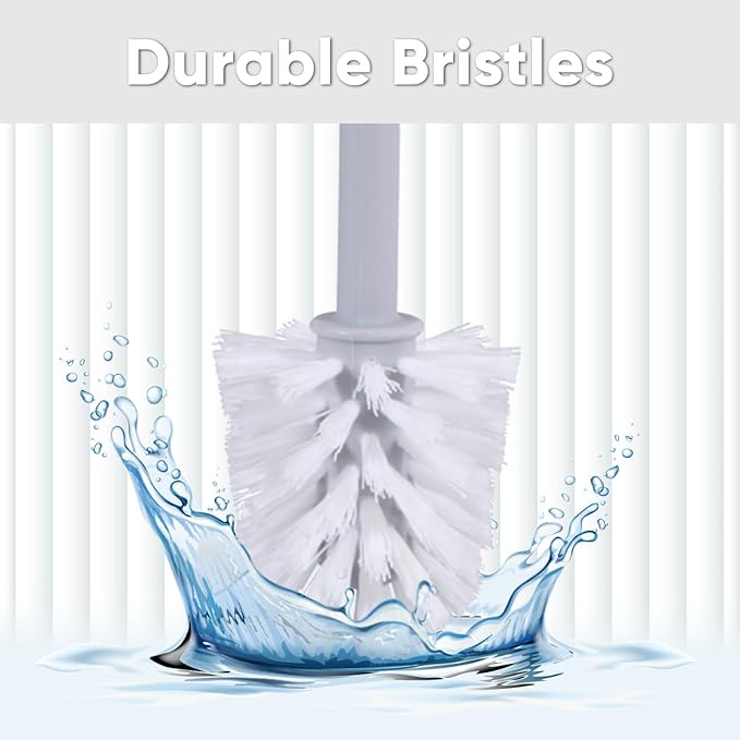 Superio Ribbed Collection - Decorative Plastic Toilet Bowl Brush and Holder Set, Grey (1 Pack) Cleaner Scrubber for Bathroom