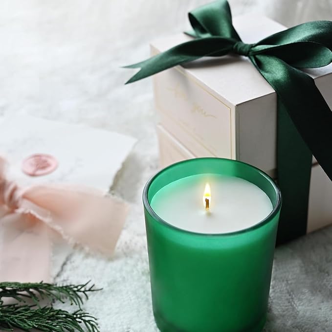 12 OZ Thick Candle Jars for Making Candles 12 Pcs, Empty Jars with Wood Lids for Spice Jars, Sample Container, Frosted Green