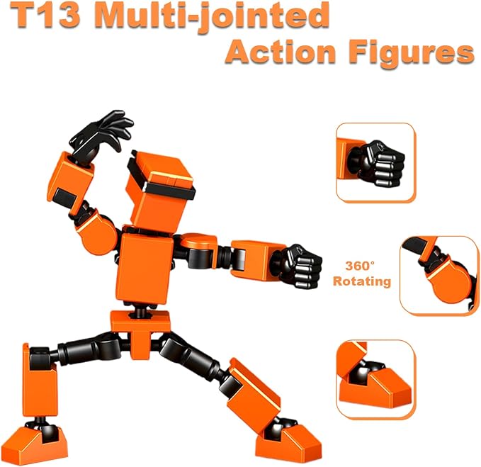 4PCS Mini Titan T-13 Action Figures Set, Assembly Completed Luck Dummy Robot 13 Action Figure Toys for Boys Stick Figures with Multi Joints Movable Fidget Gifts for Kids(Black+White+Blue+Red)