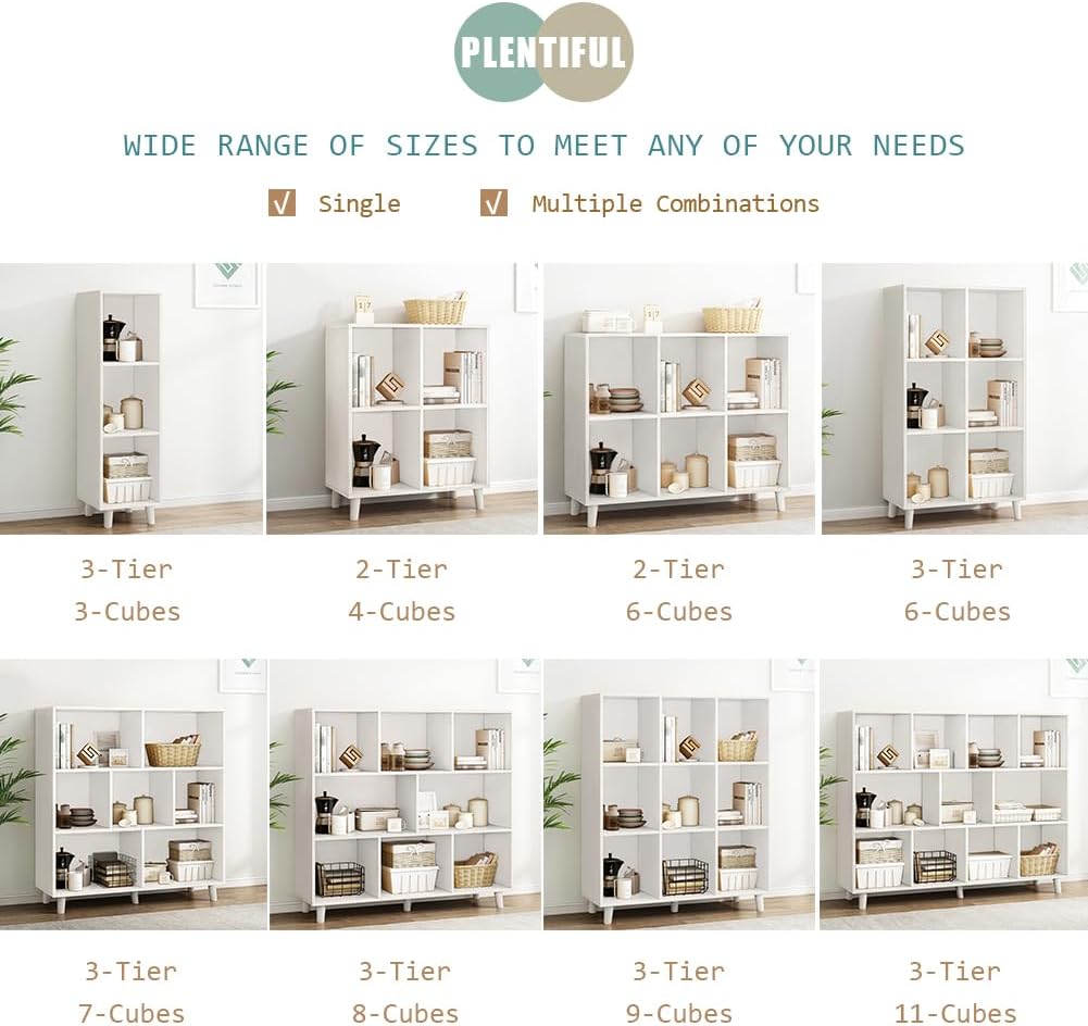 IOTXY Open Cube Low Bookcase - 2-Tier Freestanding Storage Display Cabinet Organizer with Legs for Home Office, 6-Cubes Open Shelf Short Bookshelf, White