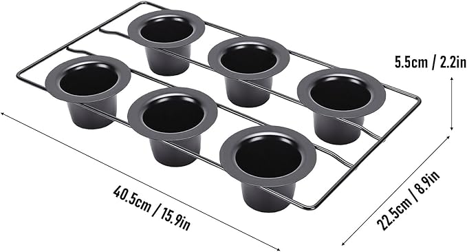 6 Cup Popover Pan for Baking Deep Non Stick Sturdy Carbon Steel Bakeware Easy to Clean for Yorkshire Pudding, Muffins and Popovers