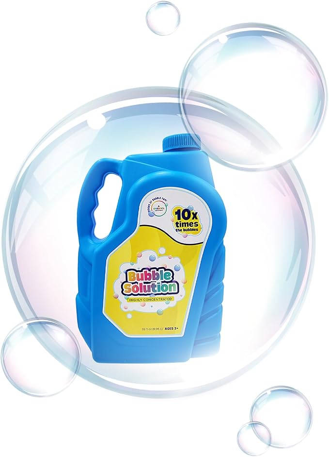 The Dreidel Company Ready Bubble Solution Refill for Bubbles Toys, Up to 2.5 Gallon, Non-Toxic Large 32oz Ready Liquid for Bubble Machine, Guns, Wands, Lawn Mower Toy (4-Pack)