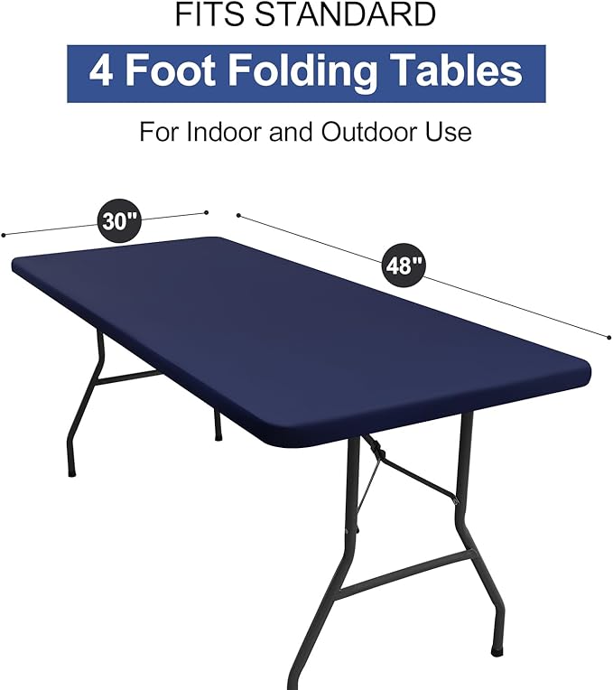 homing Rectangle Table Cloth Cover, Waterproof Polyester Elastic Fitted Tablecloth, Fits for 4 Foot Folding Tables, Washable Table Protector for Picnic, Camping, Outdoor (Navy Blue, 30" x 48")