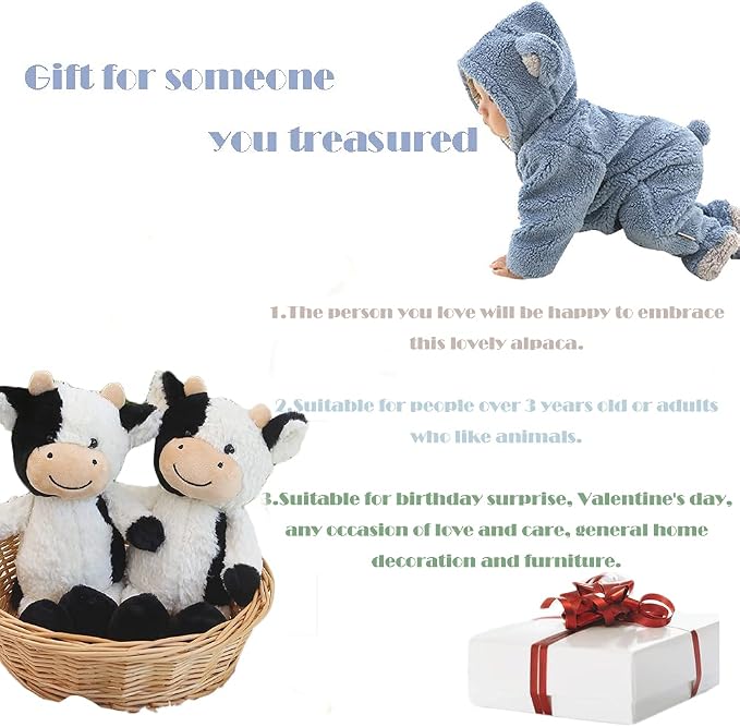11.8" Cow Stuffed Animals Soft Cuddly Cow Plush Stuffed Animal Toy for Kids