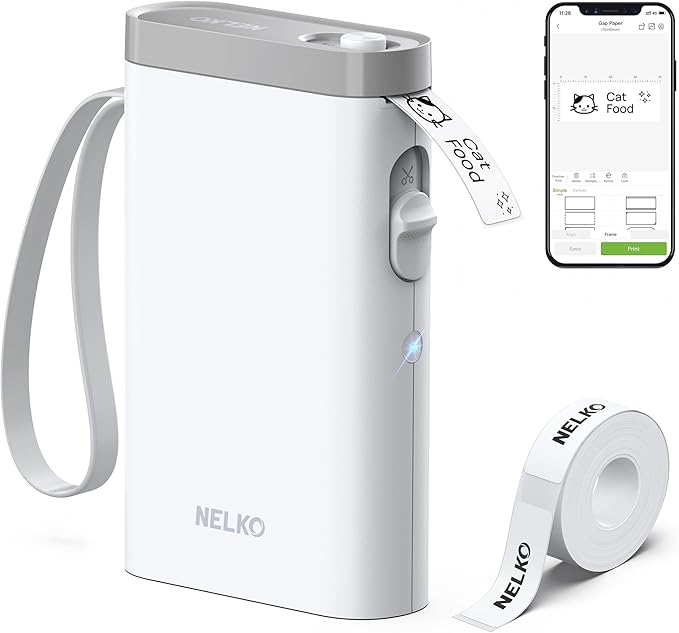 Nelko Label Maker Machine with Tape, P21 Bluetooth Label Printer, Wireless Mini Label Makers with Multiple Templates for School Office Home, White