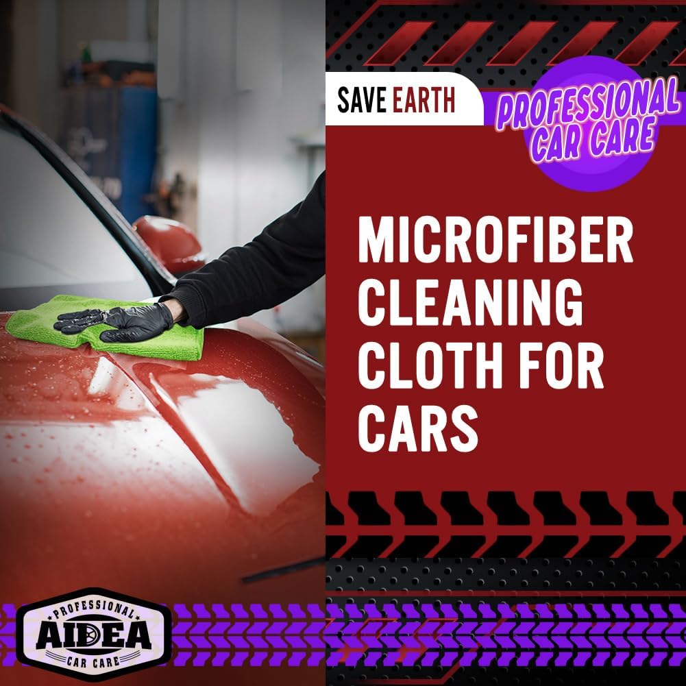 AIDEA Microfiber Cleaning Cloth, 10PK, Microfiber Towels for Cars, Premium All Purpose Car Cloths, Dusting Cloth Cleaning Rags, Absorbent Towels for SUVs, House, Kitchen, Window, 12"×12", Green
