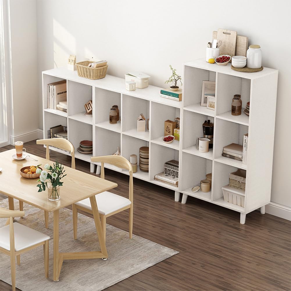 IOTXY Open Cube Low Bookcase - 2-Tier Freestanding Storage Display Cabinet Organizer with Legs for Home Office, 6-Cubes Open Shelf Short Bookshelf, White