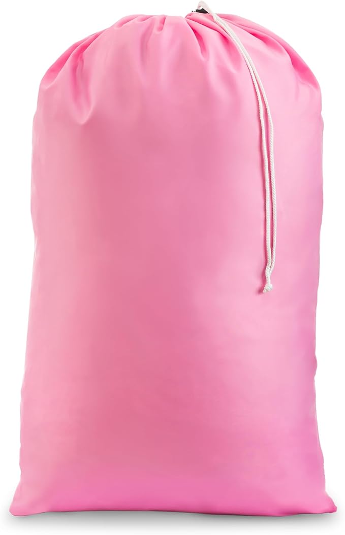 Nylon Laundry Bag - Locking Drawstring Closure and Machine Washable. These Bags will Fit a Laundry Basket or Hamper and Strong Enough to Carry up to Three Loads of Clothes. (Pink)