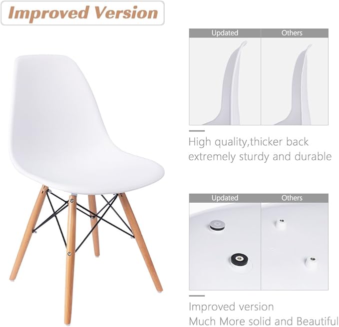 Furmax Modern Style Dining Chair Mid Century Modern DSW Chair, Shell Lounge Plastic Chair for Kitchen, Dining, Bedroom, Living Room Side Chairs Set of 4(White)