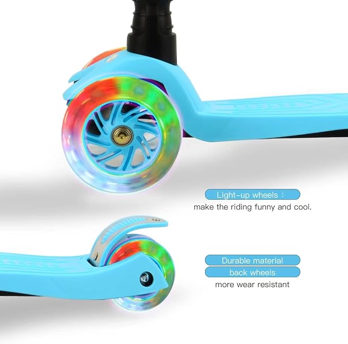 3 Wheel Scooter for Kids Ages 6-12,Kids Scooter with Light Up Wheels, Sturdy Deck Design, and 4 Height Adjustable Suitable for Kid Ages 3-12