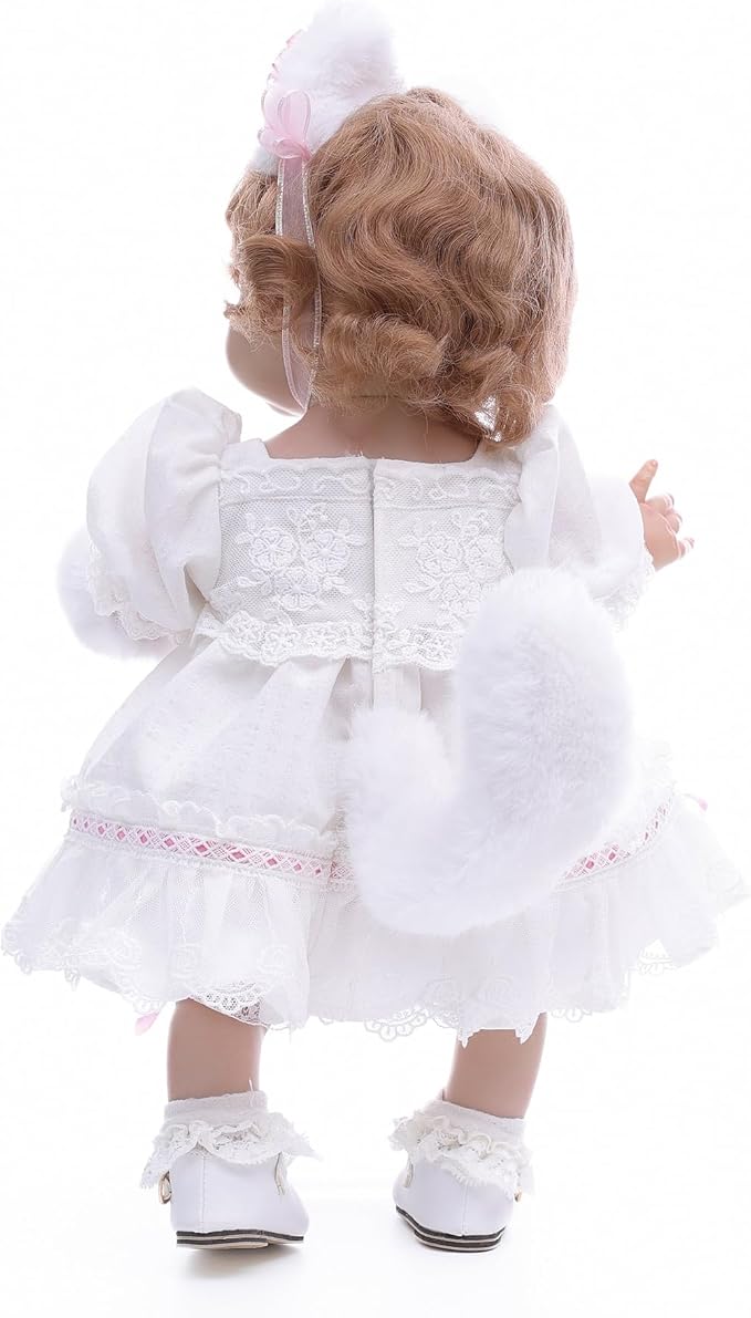 Baby Doll, 18 Inch Realistic Reborn Toddler Real Life Baby Dolls with White Lace Dress, Magnetic Cat Nose, Fluffy Paw Mitten & Tail, Premium Collectible Gift for 3+ Year Old Girls