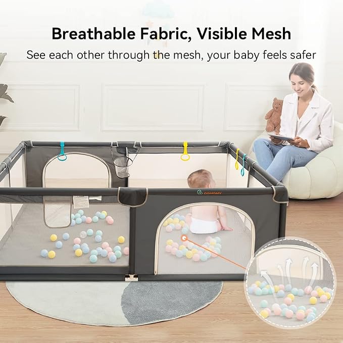 COMOMY Playpen for Babies and Toddlers, 71"x59" Extra Large Baby Playard, Safe Non-Slip Fence, Full Mesh Design, Indoor & Outdoor Kids Activity Center, Dark Grey