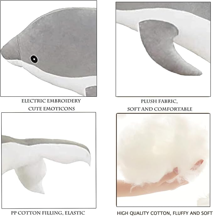 Somao Dolphin Stuffed Animals Plush Pillow Super Soft Sea Animal Plush Toys Dolls for Boys Girls Sleeping Cushion Gift (50cm/19.68in, Grey)