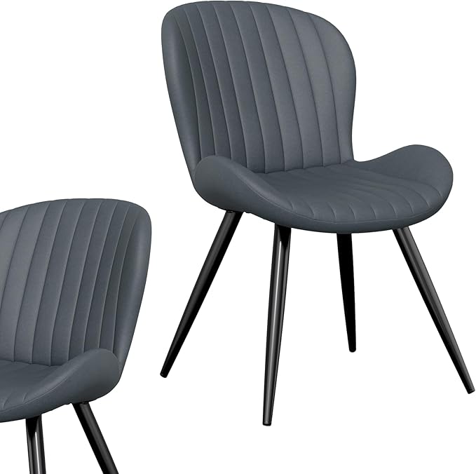 Nalupatio Dining Chairs Set of 2, Modern Dining Room Chairs Comfy Backrest Thick Upholstered Kitchen Chairs 19IN Height with Metal Legs Dark Grey
