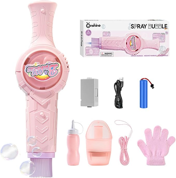 Fog Bubble Machine, Rechargeable Automatic Electric Smoke Bubble Machine, Magic Interactive Fog Bubble Maker with Smoke, Colorful Lights & Music, Bubble Fog Game for Parties Gift (Pink)
