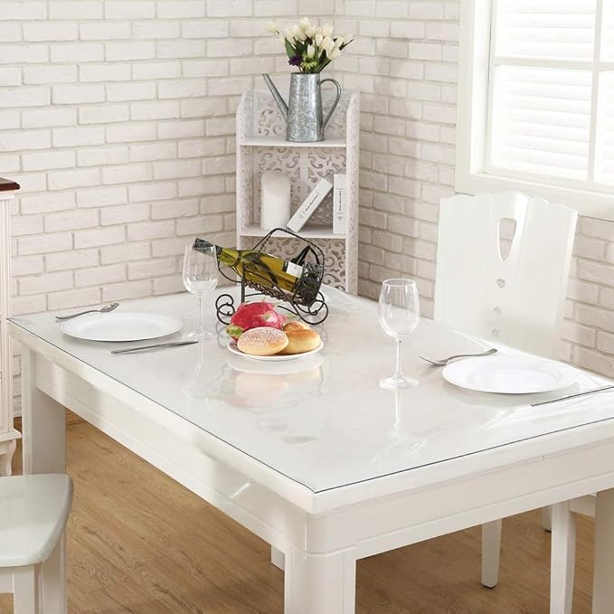 NECAUX Custom Multisize 1.5mm Thick Clear PVC Table Cover Protector - 30 x 56 Inch Water Resistant Plastic Rectangular Vinyl Non-Slip Desk Pad for Coffee Table/Writing Desk