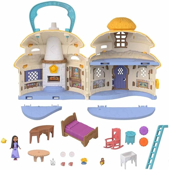 Mattel Disney's Wish Mini Doll & Dollhouse Playset, Asha of Rosas Cottage with Micro Doll, Star Figure & 15+ Furniture & Accessories, Travel Toys