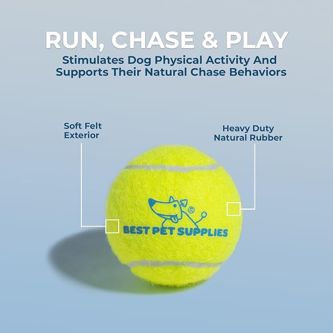Best Pet Supplies Interactive Squeaky Dog Chew Toy, Ideal Dog Toys for Chewers, Small, Medium & Large Dogs, and Fetch Lovers - Tennis (Yellow), Small (Pack of 4)