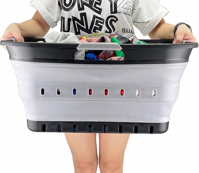 SAMMART 42L (11 gallon) Collapsible Plastic Laundry Basket - Foldable Pop Up Storage Container/Organizer - Portable Basket - Space Saving Hamper/Basket