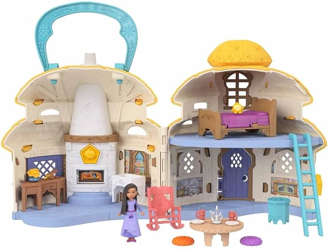 Mattel Disney's Wish Mini Doll & Dollhouse Playset, Asha of Rosas Cottage with Micro Doll, Star Figure & 15+ Furniture & Accessories, Travel Toys