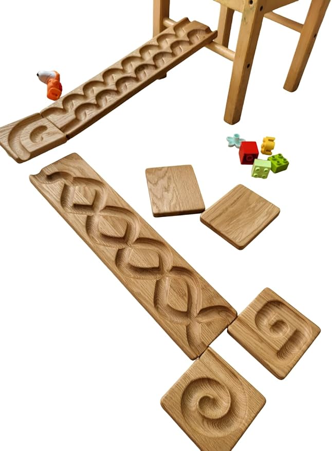 Wooden Marble Run Track Set of 2 Wind+Whirlpol Race Machine Set Wooden Maze Board Ball Run Montessori STEM Toy Gift for Kids Marble Wave Course Winding Roller Track Game (Wind+Whirlpol)