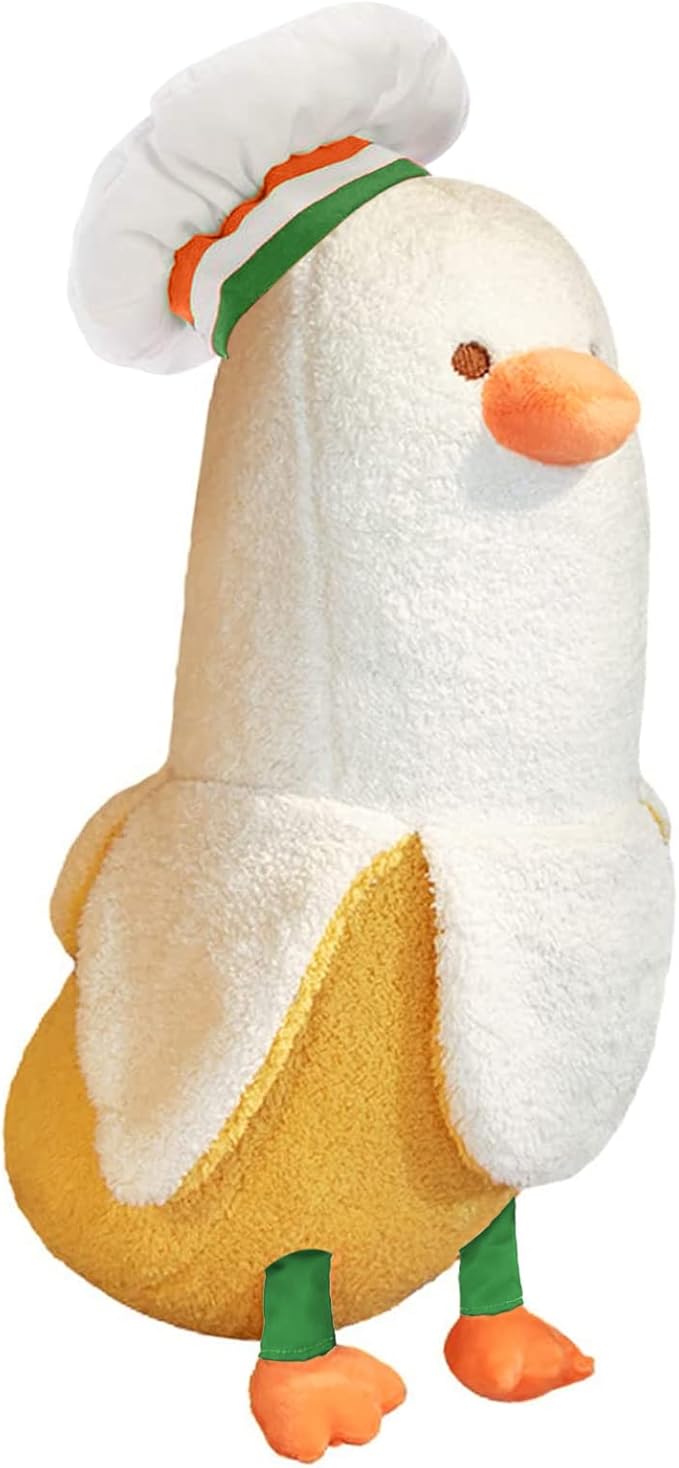PEACH CAT Cute Banana Duck Stuffed Animal Long Banana Chef Duck Plush Pillow for Girls and Boys White 19.7"