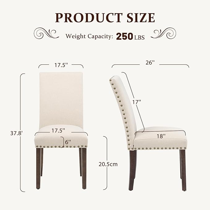 Furniliving Upholstered Wood Dining Chairs High Back Dining Room Chairs with Wooden Legs for Kitchen Dining Room Living Room. (Beige, Set of 2)