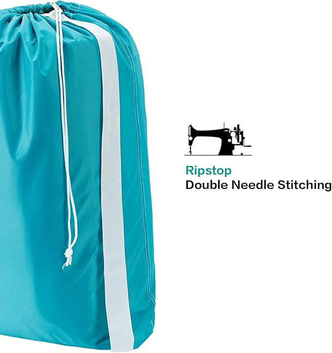HOMEST 2 Pack XL Nylon Laundry Bag with Strap, Large Dirty Clothes Organizer, Easy Fit a Laundry Hamper or Basket, Can Carry Up to 4 Loads of Laundry, Sky Blue and Blue