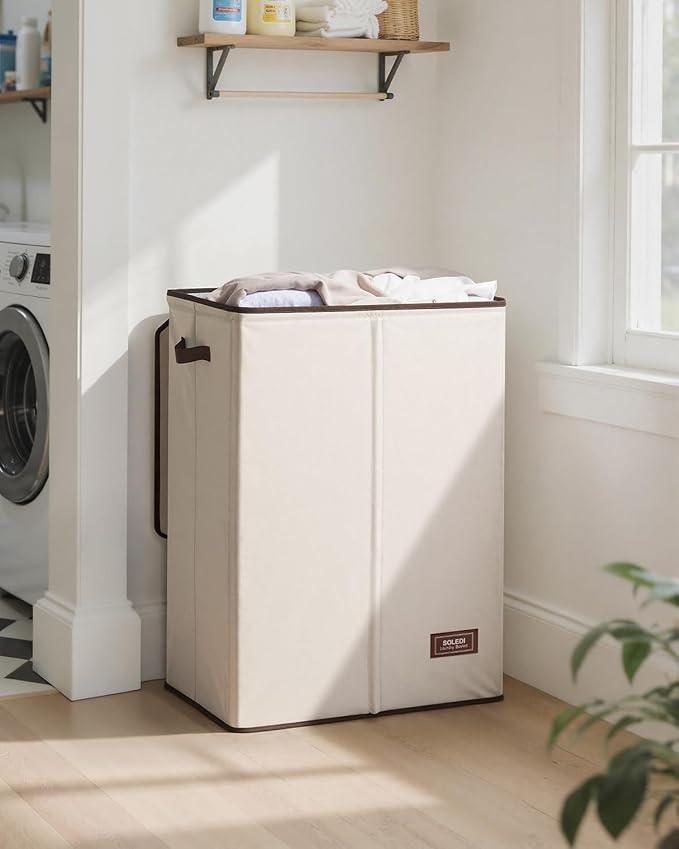 SOLEDI Laundry Hamper with Lid 130L Large & Tall Collapsible Laundry Basket, Clothes Hamper with Bag Removable Easy to Carry, Dirty Hampers for Bedroom, Bathroom, Dorm, College, Beige