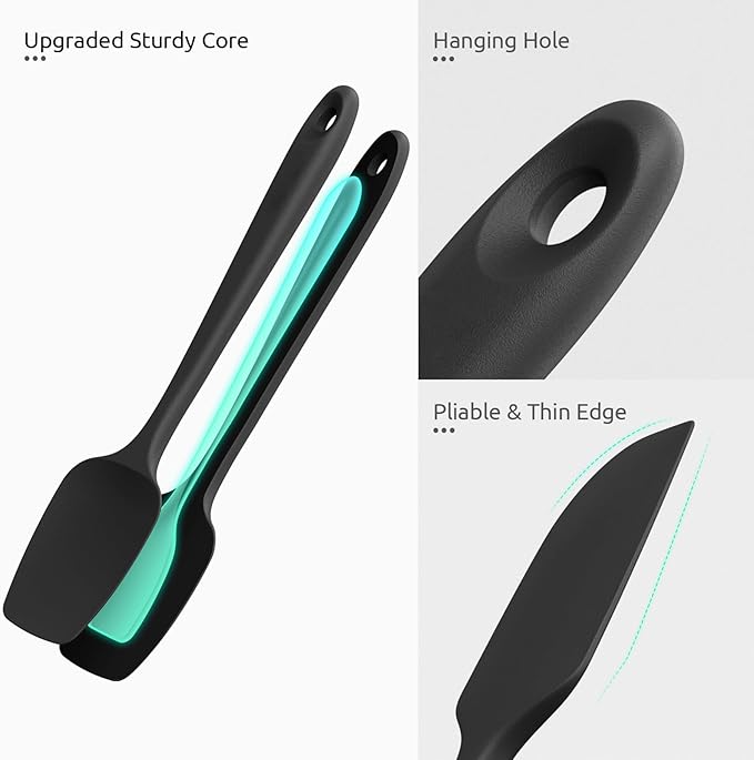 U-Taste Silicone Spatula Set, 600ºF High Heat Resistant, Seamless Food Grade Flexible Rubber Kitchen Cooking Mixing Baking Scraper for Nonstick Cookware Set of 3 (Black)