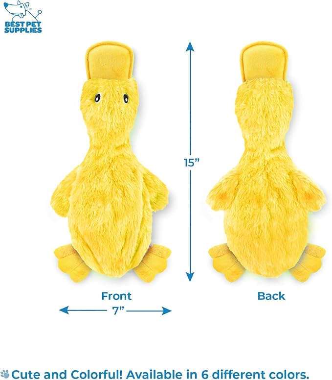 Best Pet Supplies Interactive Squeaky Dog Chew Toy, Ideal Dog Toys for Chewers, Small, Medium & Large Dogs, and Fetch Lovers - Crinkle Duck (Yellow, Purple & Turquoise), Large